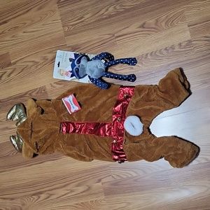 2 pc tan dog reindeer Christmas costume outfit blue pet toy dogs lot NEW Large
